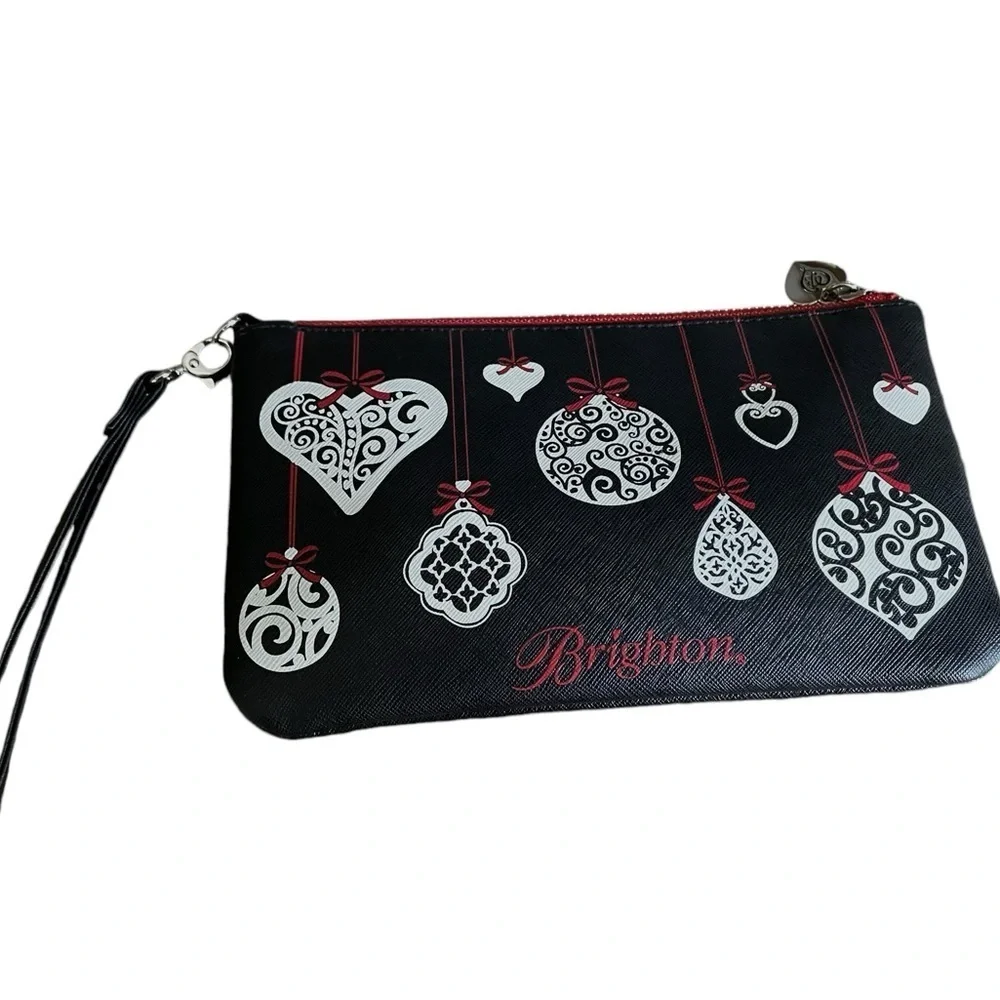 Brighton Holiday Love Notes Wristlet Bag, Black & Red, New w/out Tags, F…